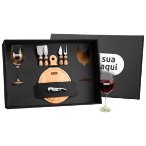 Kit queijo e vinho com tábua - 8 peças